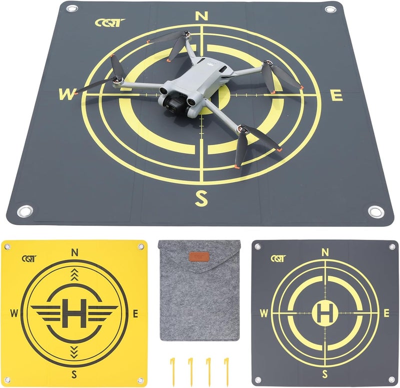 CQT Drone Landing Pad Universal Waterproof Weighted Portable Fast-Foldable Helipad Launch for DJI Mavic 3 Pro/Mini 2 SE/Air 2 2S/Mini 3 4 Pro/Mavic 2/Holy Stone/FPV/Avata 2/RC Quadcopters Accessories (55CM Yellow+Dark Gray) - Image 1